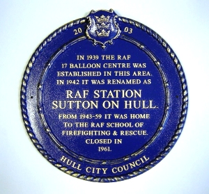 Plaque to commemorate the site of RAF Sutton on Hull, 1939 to 1961. . . see larger pic and article below on presentation of Plaque in 2003